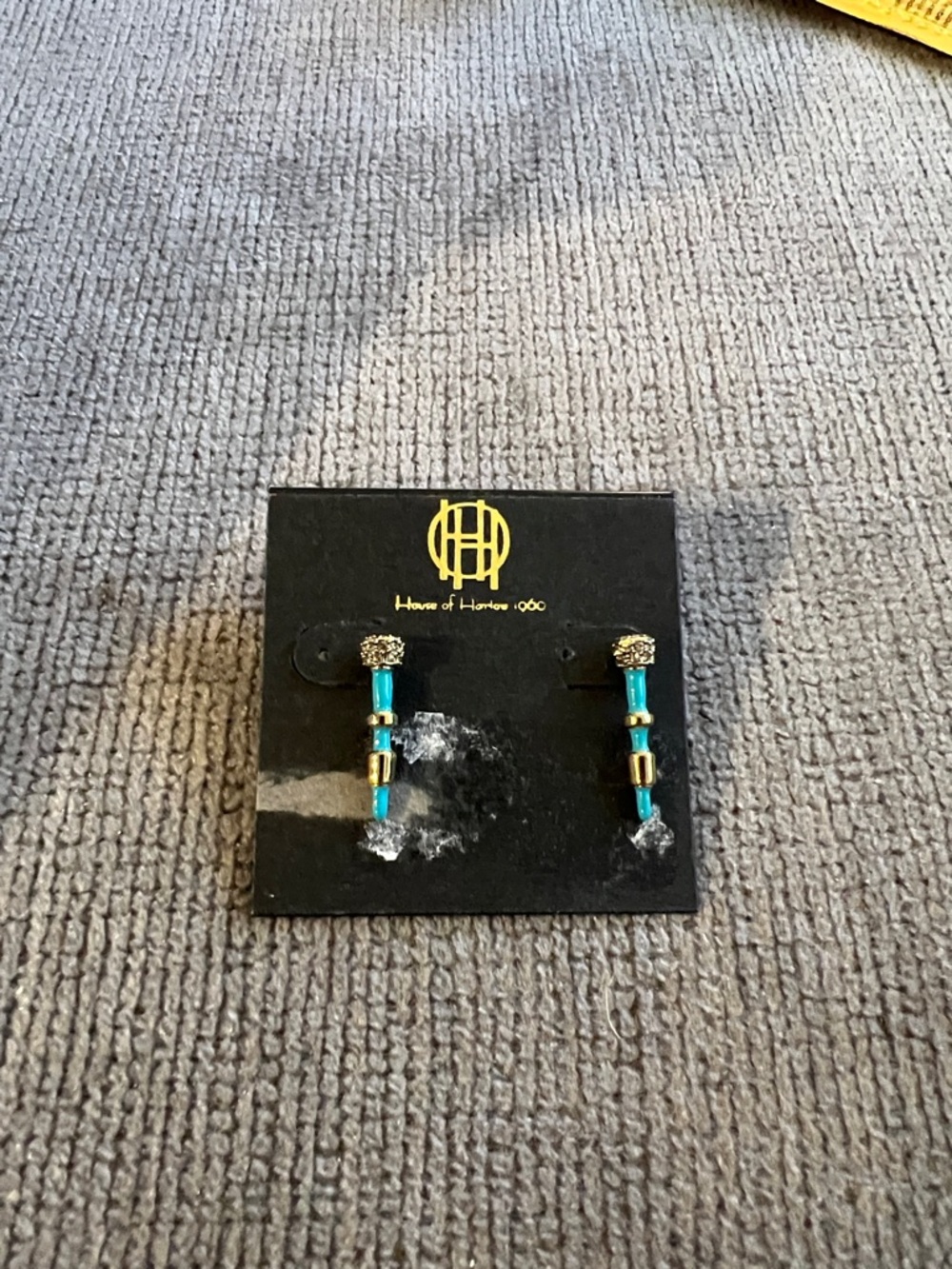 House of Harlow 1960 Turquoise and Gold Linear Bead Earrings